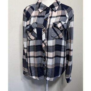 Ash & Ember Plaid Button Up Shirt Women’s Small Blue Pink Flannel Lightweight